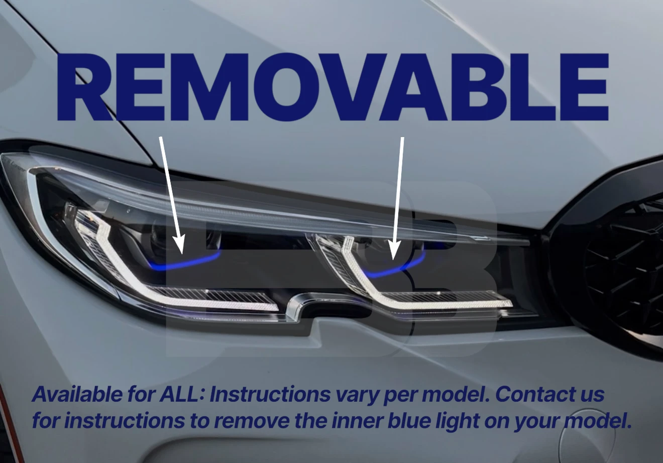The inner blue accent light is removable on all headlight models. Instructions vary per model - contact us for instructions for your model.