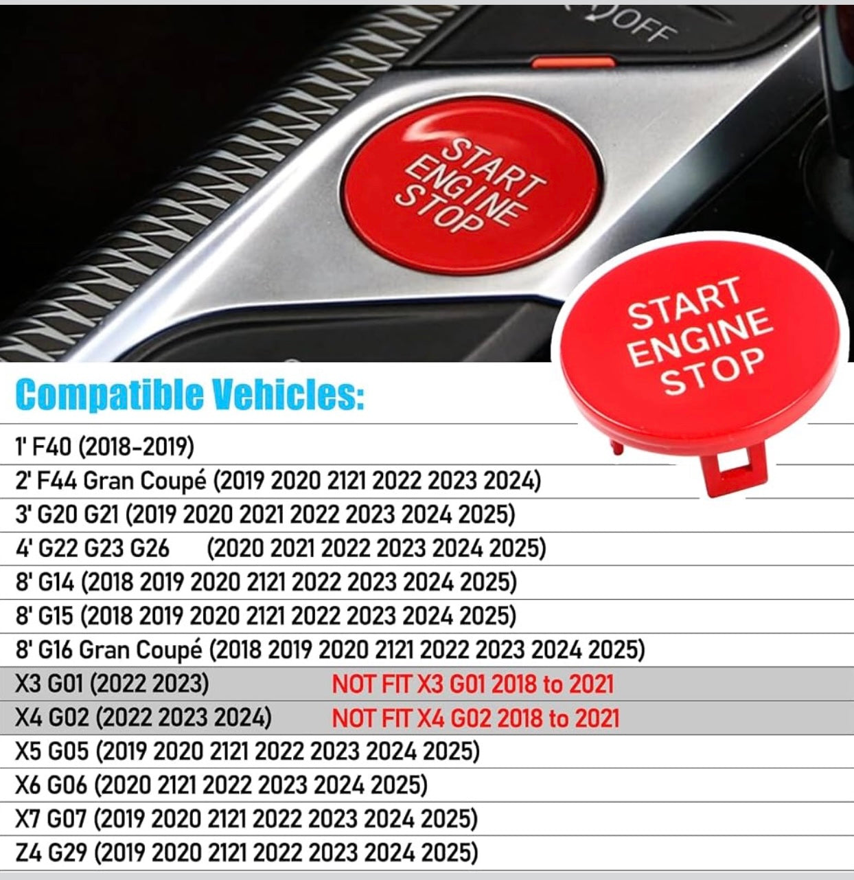 BMW G-Series Red Push Start Button